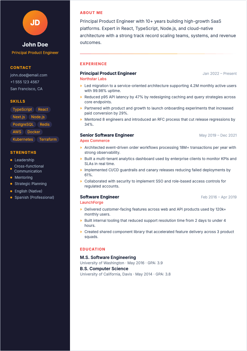 Academic Formal resume template preview