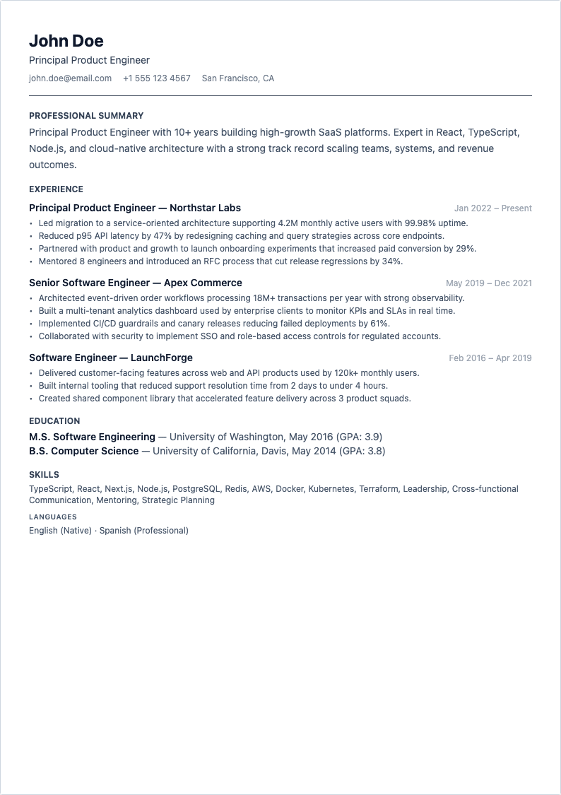 Accountant Precision resume template preview