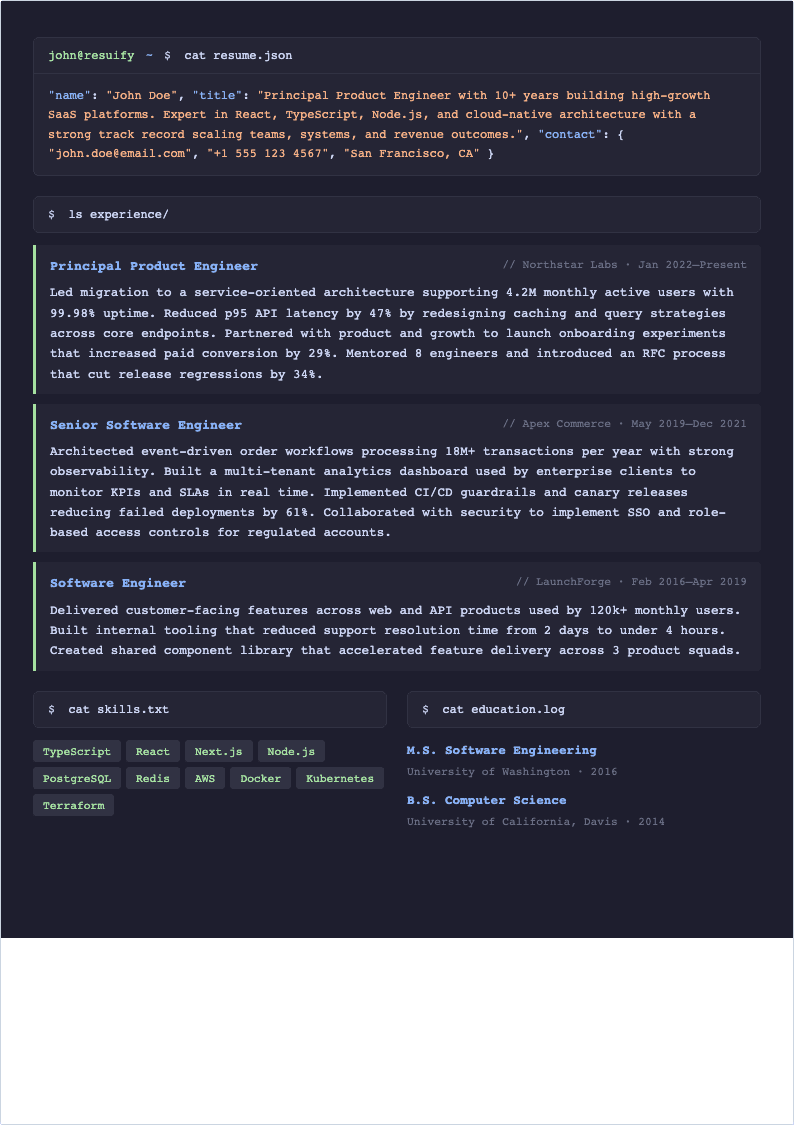 Carbon Terminal resume template preview
