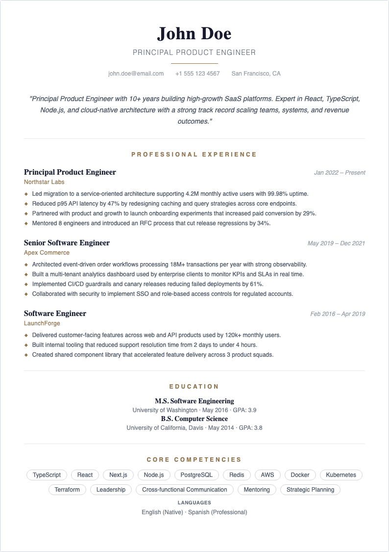 Executive Classic resume template preview