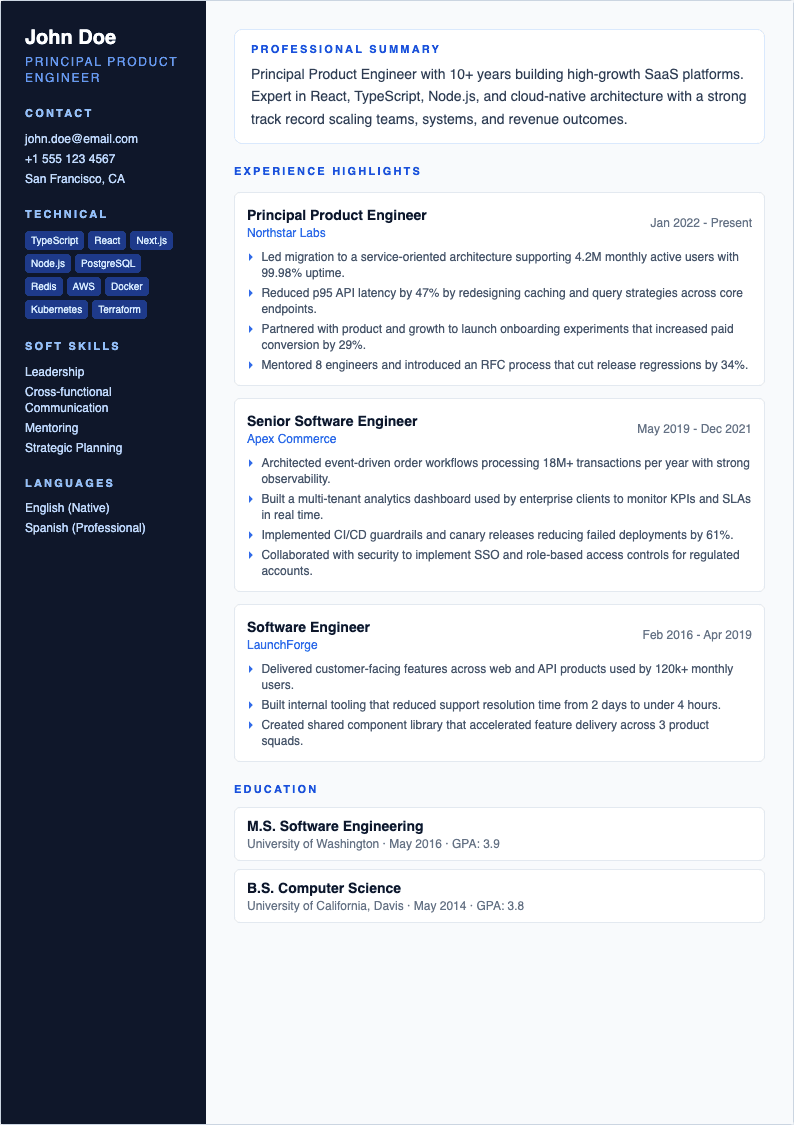 Impact Ledger resume template preview