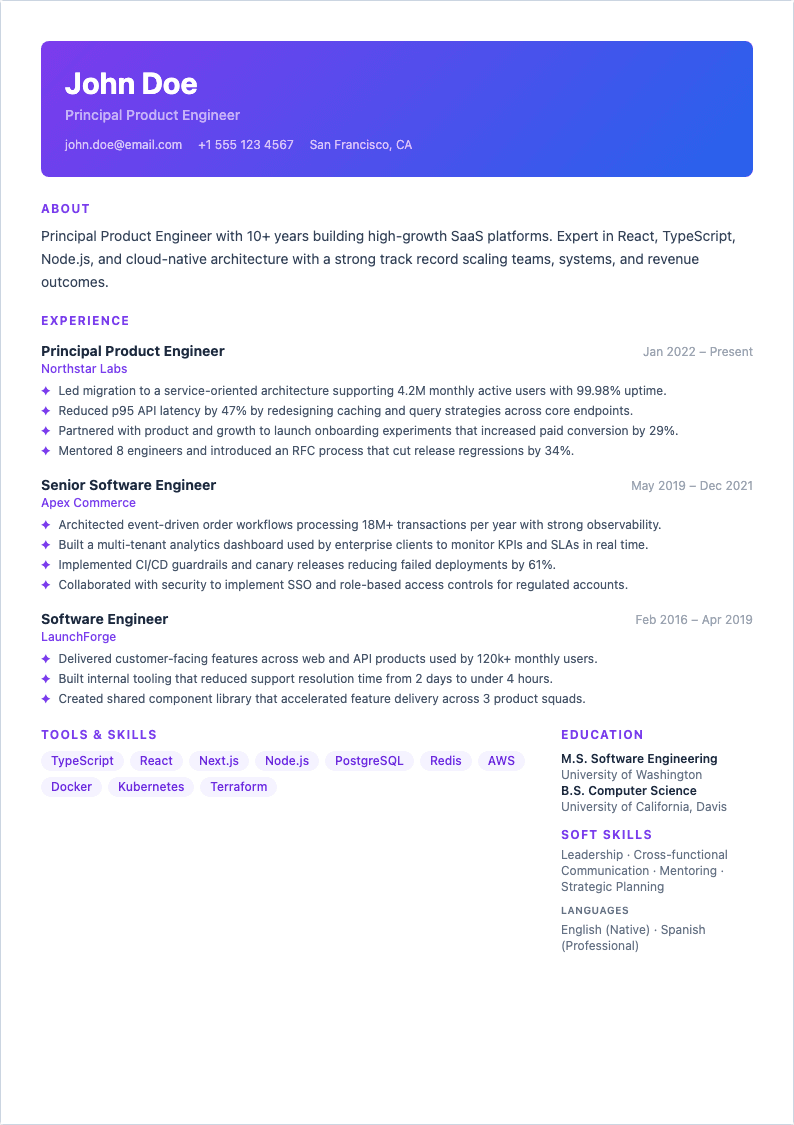 Marketing Growth resume template preview