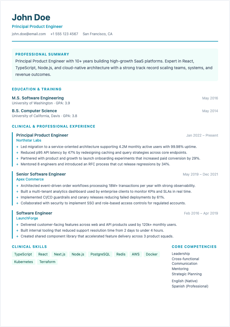 Medical Specialist resume template preview
