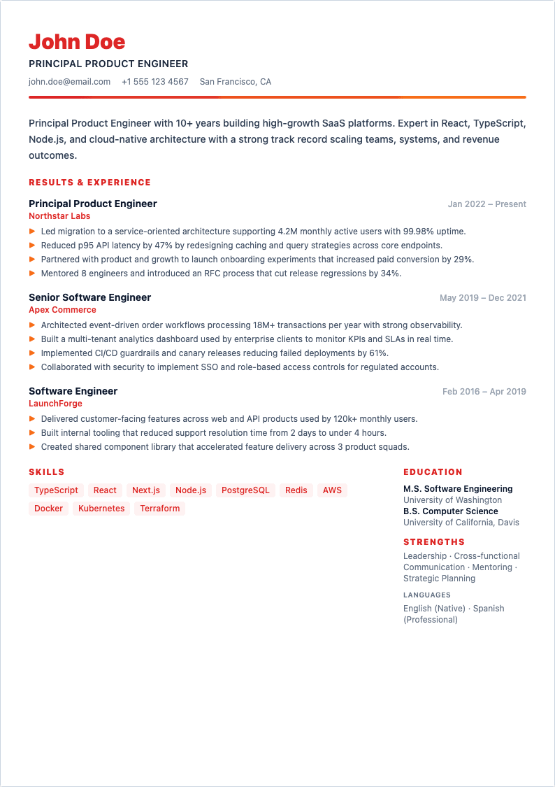 Sales Performance resume template preview