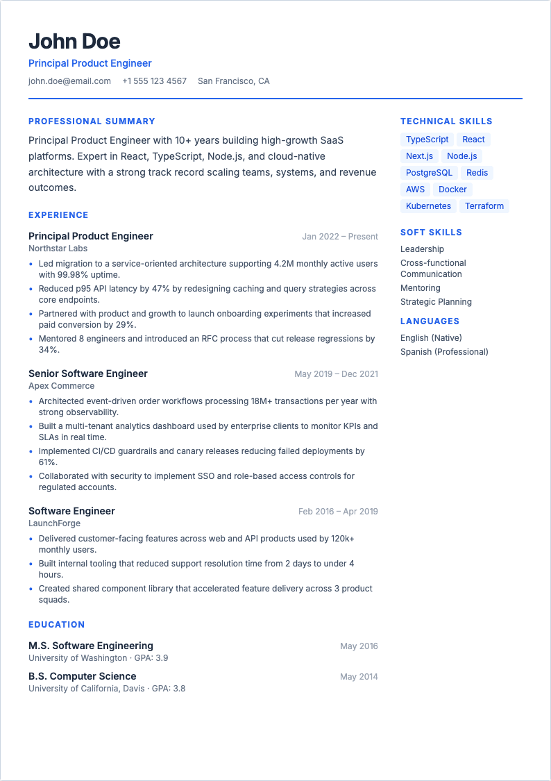 Simple Clean resume template preview