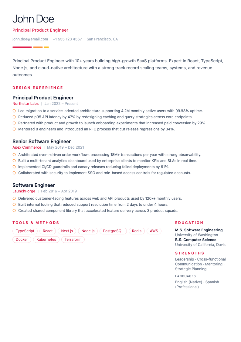UX Designer resume template preview