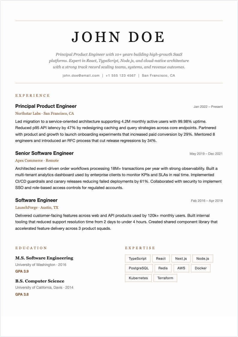 Vogue Editorial resume template preview